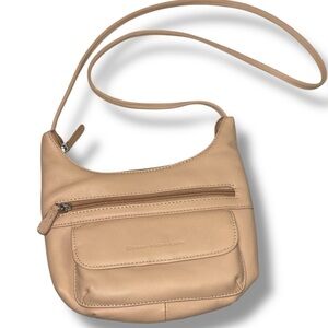 Stone Mountain Light Tan Leather Small Crossbody Bag Front Zip Flap Pocket Purse